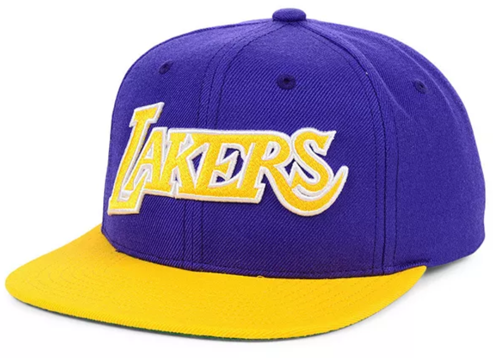 Mens NBA Los Angeles Lakers Purple/Gold Wool 2 Tone Snapback Hat By Mitchell And Ness product image 1, provided for visual
