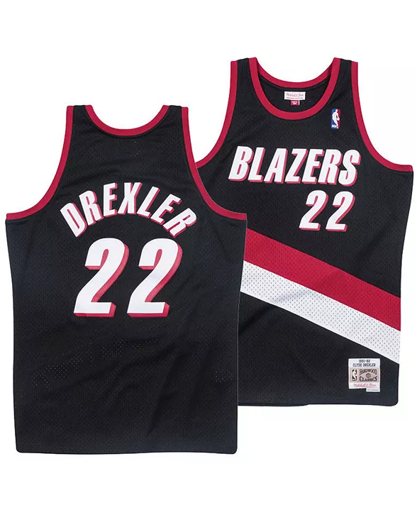 Clyde Drexler Portland Trail Blazers Mitchell & Ness Black/Red/White Hardwood Classics Swingman Jersey for Men product image