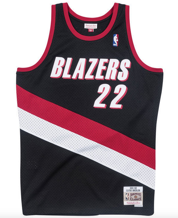Clyde Drexler Portland Trail Blazers Mitchell & Ness Black/Red/White Hardwood Classics Swingman Jersey for Men product image