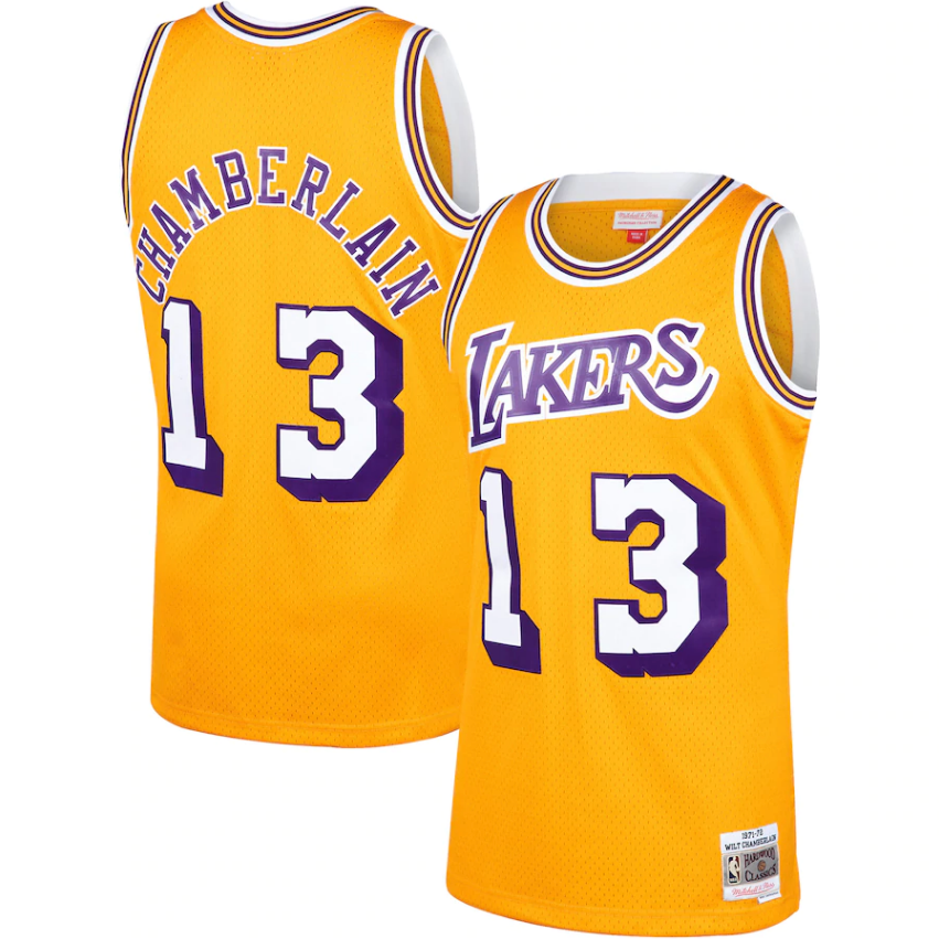 Mitchell & Ness Wilt Chamberlain Los Angeles Lakers Gold 1970-71 Hardwood Classics Swingman Jersey for Men product image 1,