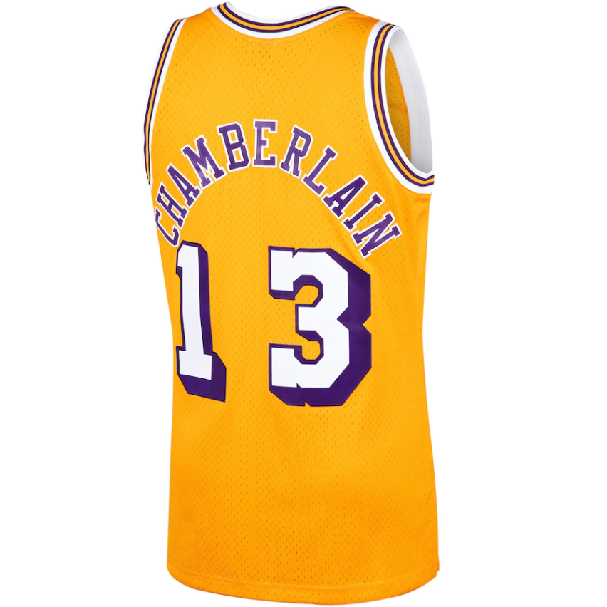 Mitchell & Ness Wilt Chamberlain Los Angeles Lakers Gold 1970-71 Hardwood Classics Swingman Jersey for Men product image 3,