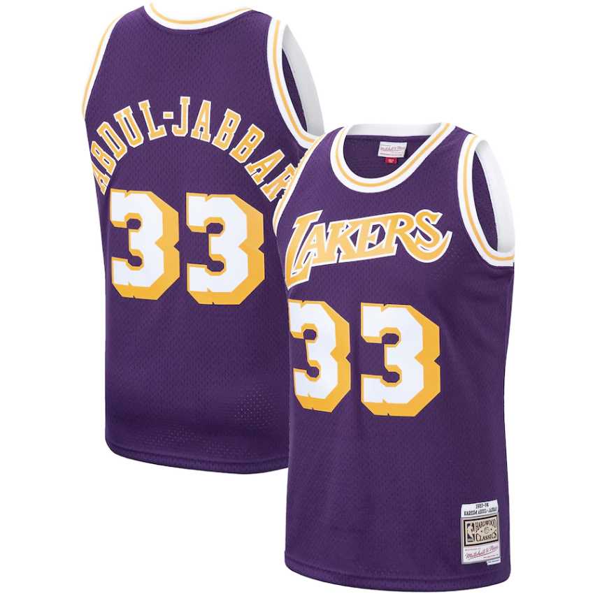 Los Angeles Lakers Kareem Abdul-Jabbar Mitchell & Ness Purple 1983-84 Hardwood Classics Swingman Jersey for Men product