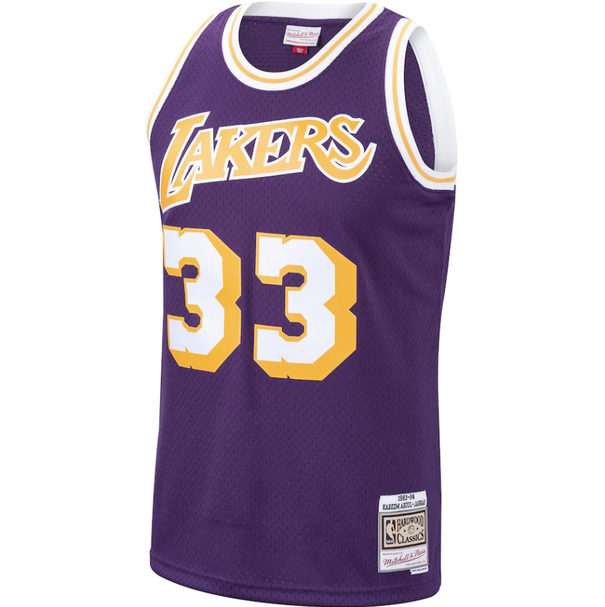 Los Angeles Lakers Kareem Abdul-Jabbar Mitchell & Ness Purple 1983-84 Hardwood Classics Swingman Jersey for Men product
