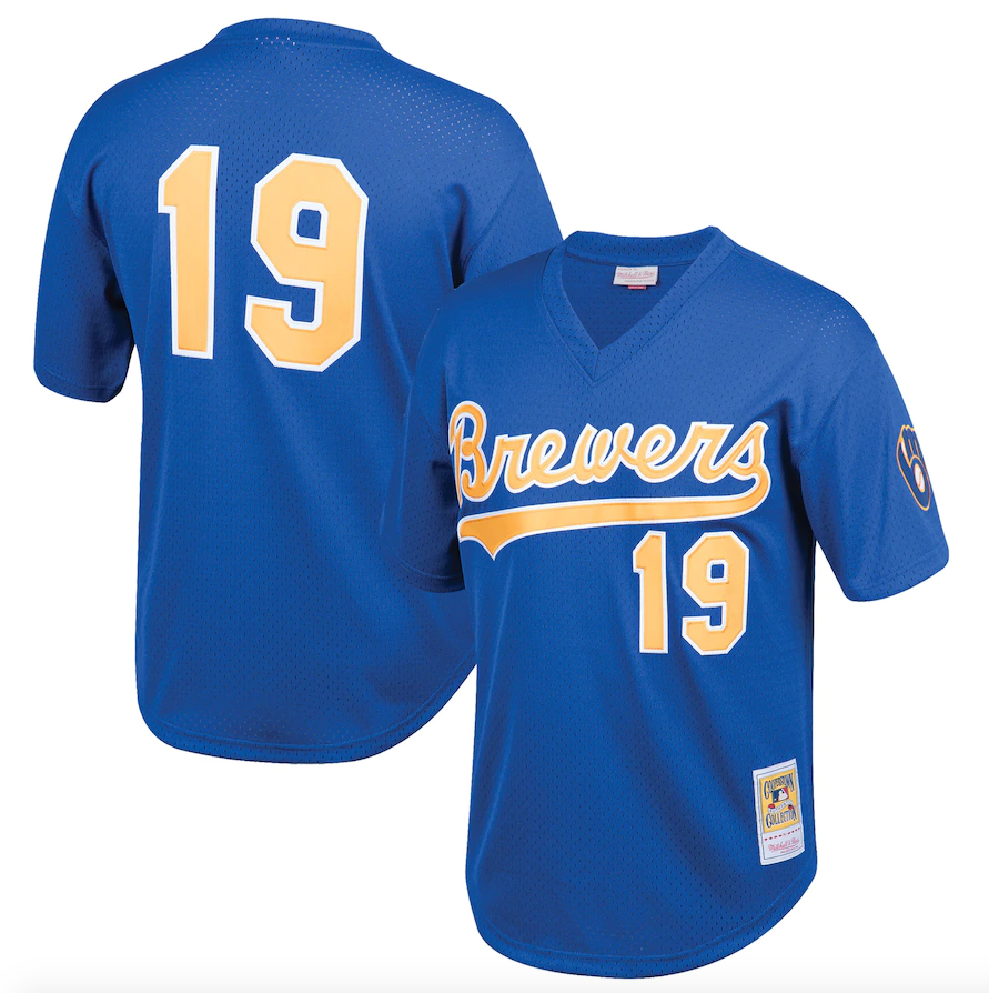 Milwaukee Brewers Robin Yount Mitchell & Ness Royal Cooperstown Collection 1991 Mesh Batting Practice Jersey for Men product