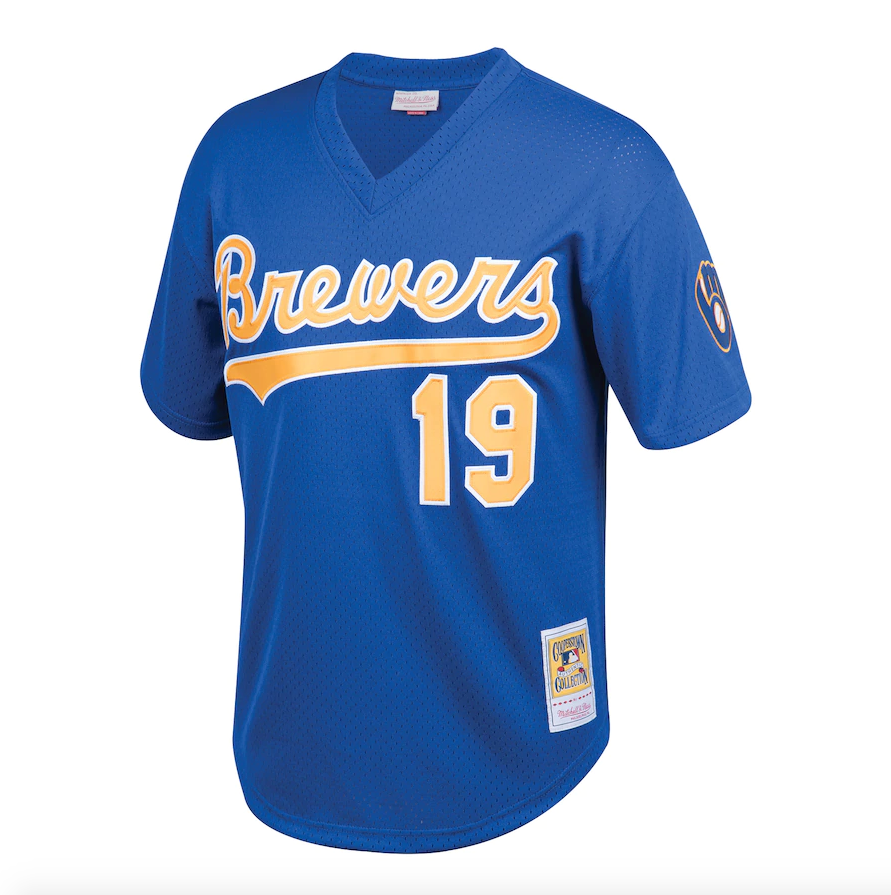 Milwaukee Brewers Robin Yount Mitchell & Ness Royal Cooperstown Collection 1991 Mesh Batting Practice Jersey for Men product