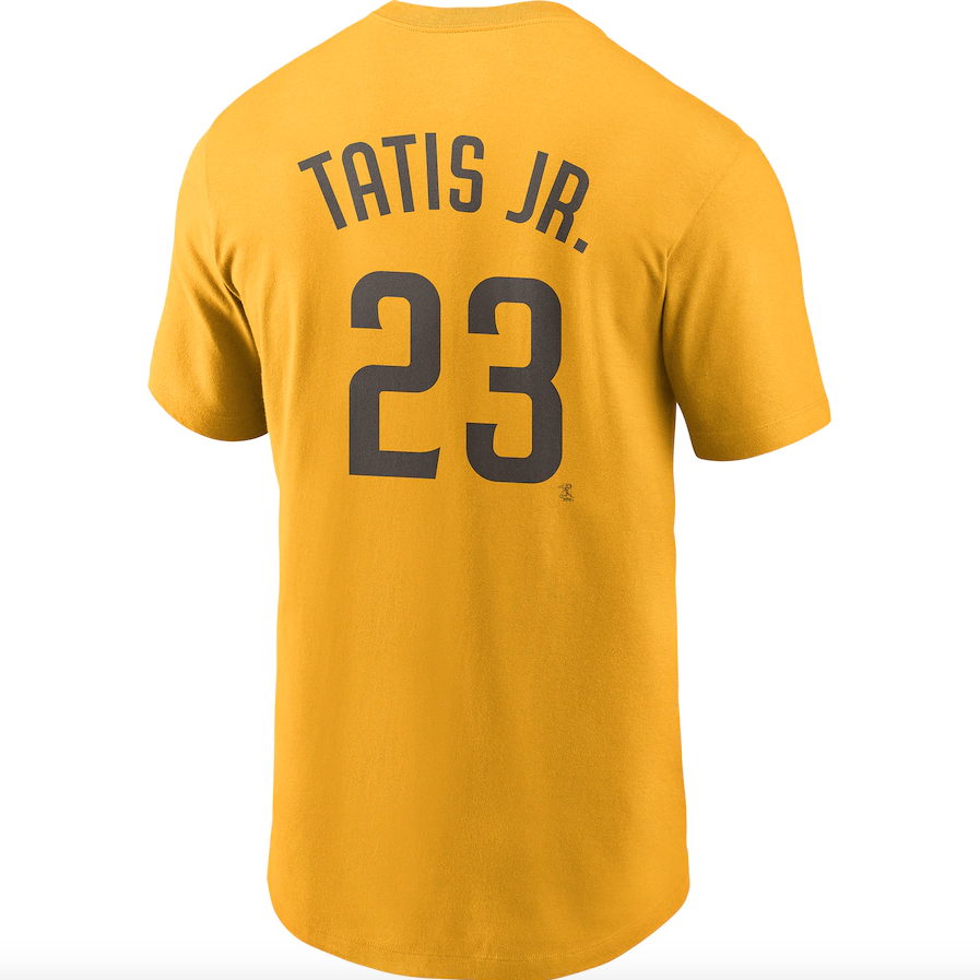 San Diego Padres Fernando Tatís Jr. Nike Gold Name & Number T-Shirt for Men product image 3, provided for visual reference