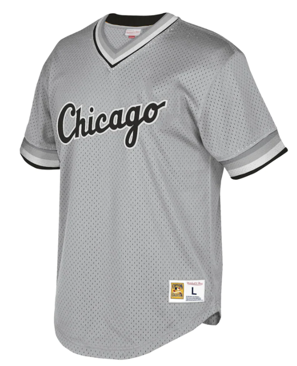 Chicago White Sox Road Grey Cooperstown Collection V-Neck Mesh Batting Practice Jersey By Mitchell And Ness for Men product