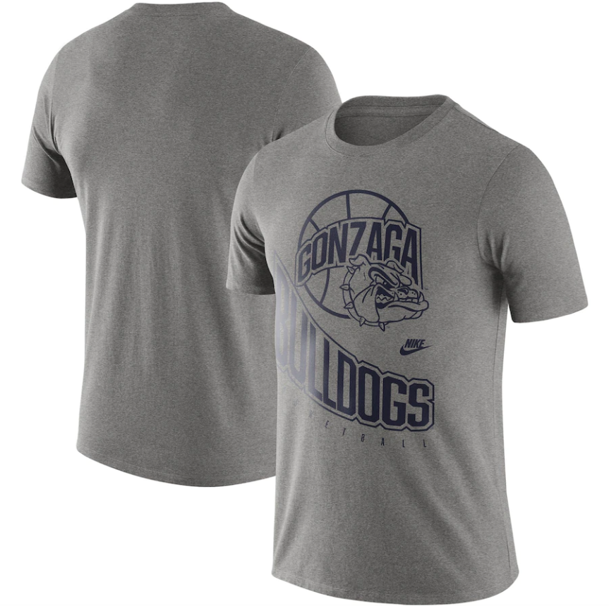 Gonzaga Bulldogs Nike Retro Basketball T-Shirt – Heathered Gray product image 1, provided for visual reference and product