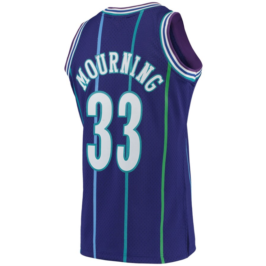Men’s Alonzo Mourning Charlotte Hornets 1994-95 Purple Swingman Replica Jersey By Mitchell & Nessi product image 3, provided