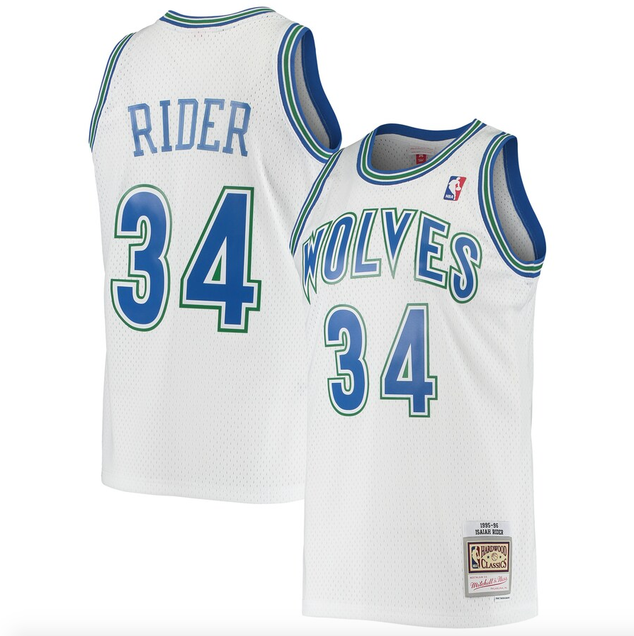 Mens Minnesota Timberwolves Isaiah Rider Mitchell & Ness White 1995-96 Hardwood Classics Swingman Jersey product image 1,