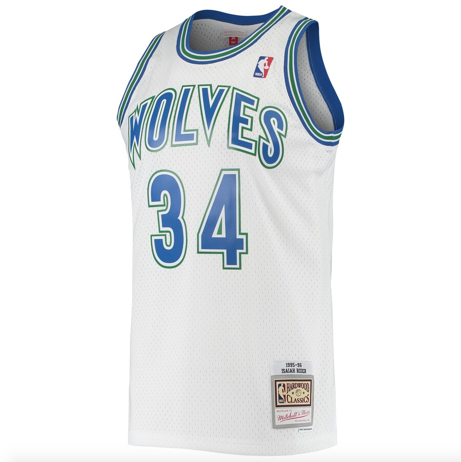 Mens Minnesota Timberwolves Isaiah Rider Mitchell & Ness White 1995-96 Hardwood Classics Swingman Jersey product image 2,
