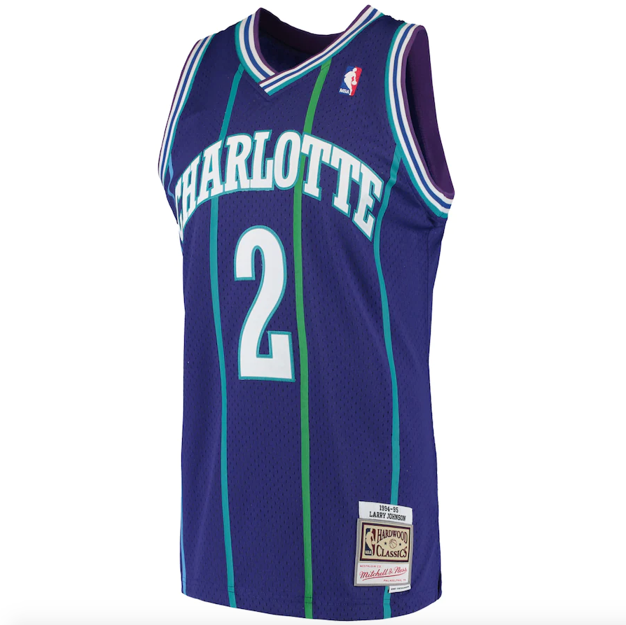 Men’s Larry Johnson Charlotte Hornets 1994-95 Purple Swingman Replica Jersey By Mitchell & Ness product image 2, provided