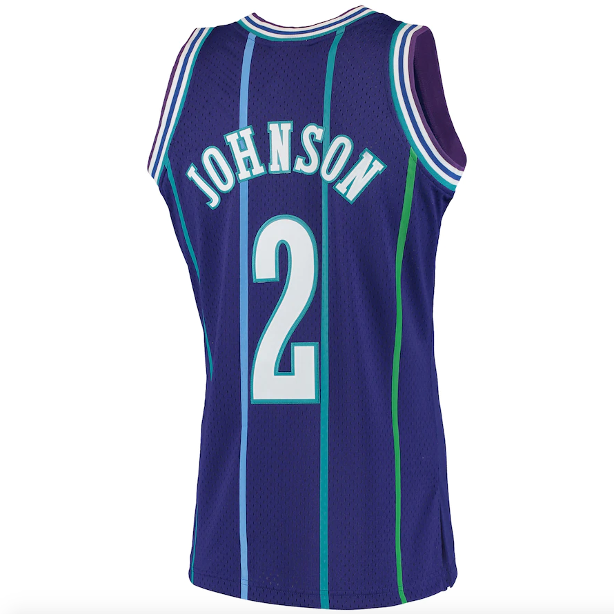 Men’s Larry Johnson Charlotte Hornets 1994-95 Purple Swingman Replica Jersey By Mitchell & Ness product image 3, provided