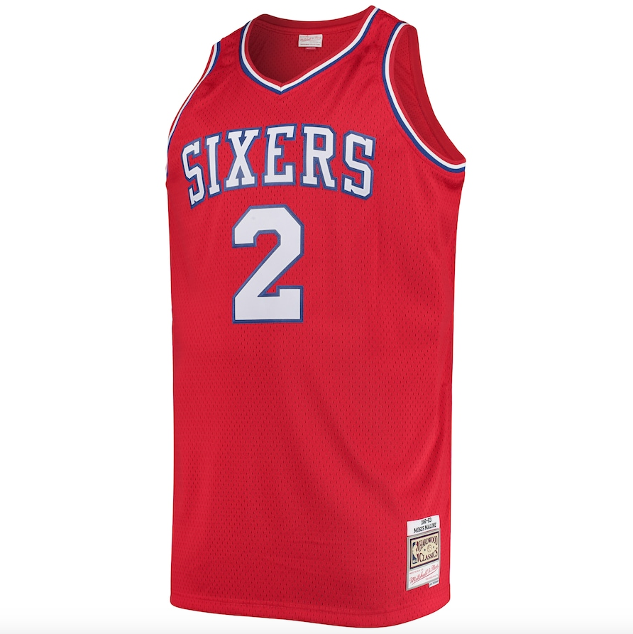 Mens Philadelphia 76ers Moses Malone Mitchell & Ness Red 1982-83 Hardwood Classics Swingman Jersey product image 2, provided