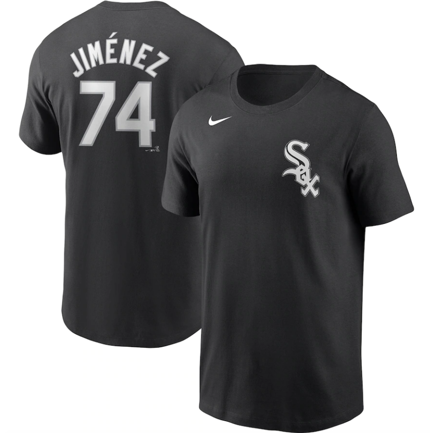 Chicago White Sox Eloy Jimenez Nike Black Name & Number T-Shirt for Men product image 1, provided for visual reference and