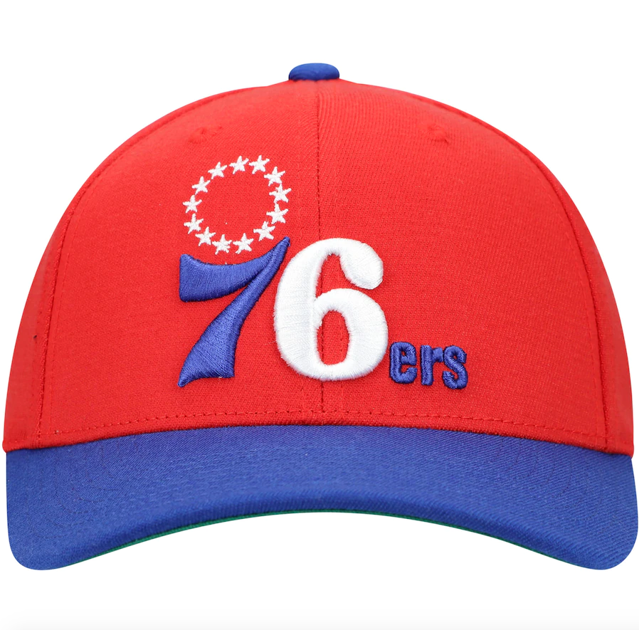 Mitchell & Ness Red/Royal Philadelphia 76ers Hardwood Classics Wool Two-Tone Redline Snapback Hat for Men product image 2,