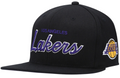 Mens NBA Los Angeles Lakers Black Foundation Script Snapback Hat By Mitchell And Ness product image 1, provided for visual
