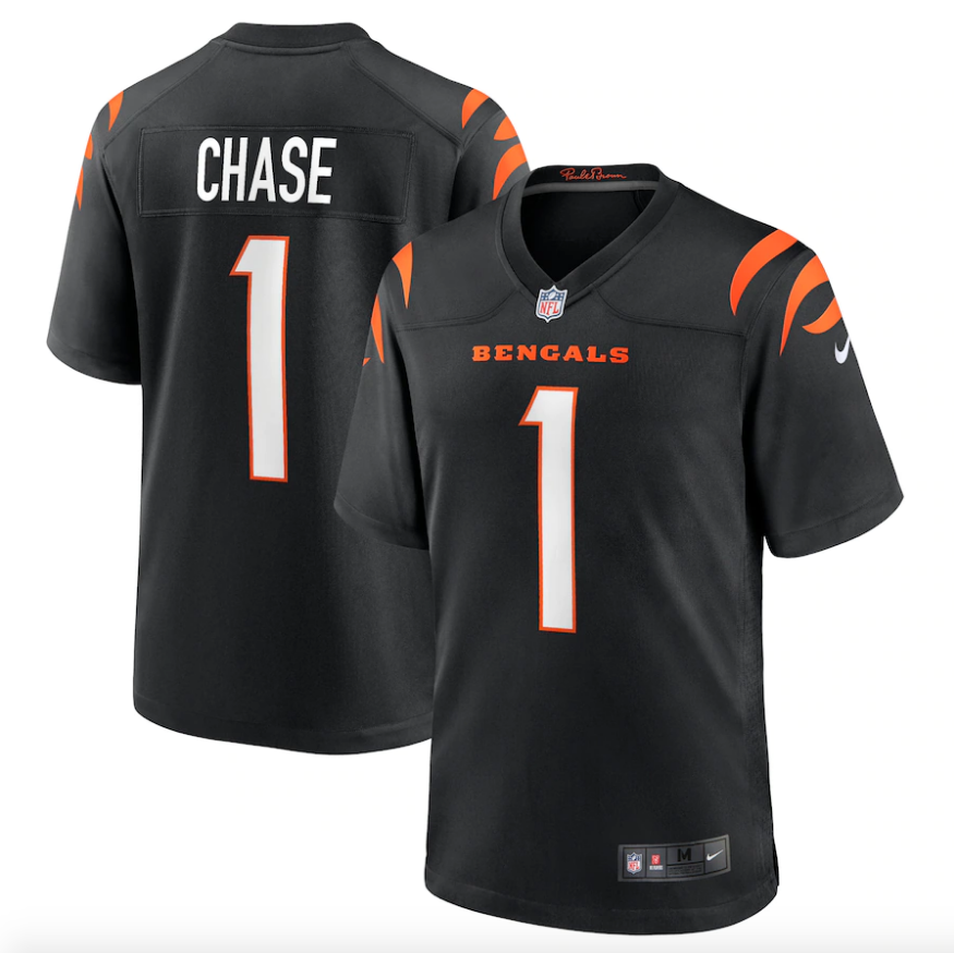 Cincinnati Bengals Ja'Marr Chase Nike Black Game Jersey for Men product image 1, provided for visual reference and product