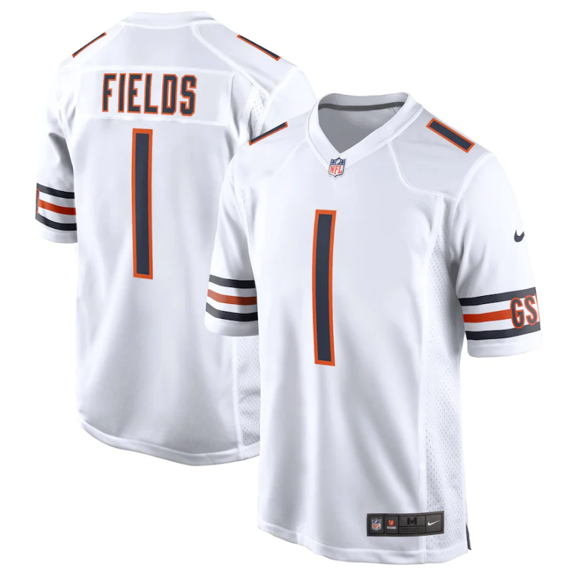 Chicago Bears Justin Fields Youth Nike White Replica Game Jersey product image 1, provided for visual reference and product