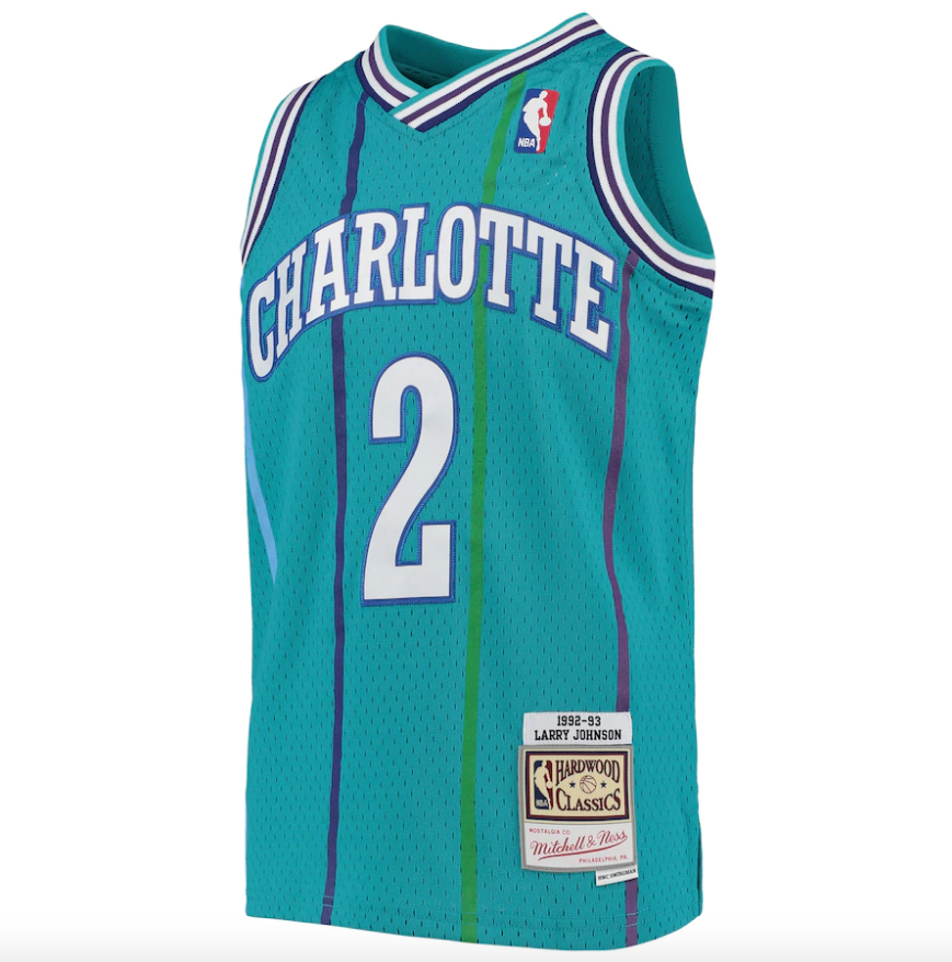 Youth Charlotte Hornets Larry Johnson Mitchell & Ness Teal 1992-93 Hardwood Classics Swingman Jersey product image 2,