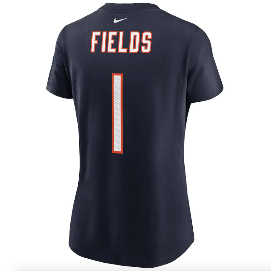 Chicago Bears Justin Fields Nike Navy Player Name & Number T-Shirt for Women product image 3, provided for visual reference