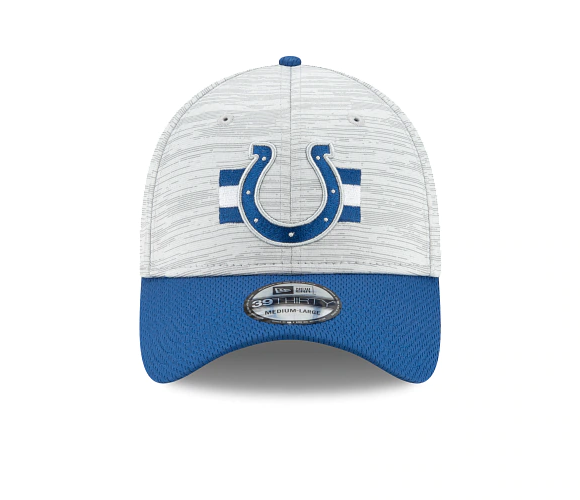Indianapolis Colts 2021 Training Camp On Field Gray/Royal New Era 39THIRTY Flex Fit Hat product image 2, provided for visual