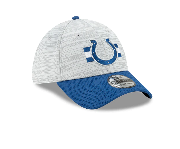 Indianapolis Colts 2021 Training Camp On Field Gray/Royal New Era 39THIRTY Flex Fit Hat product image 3, provided for visual