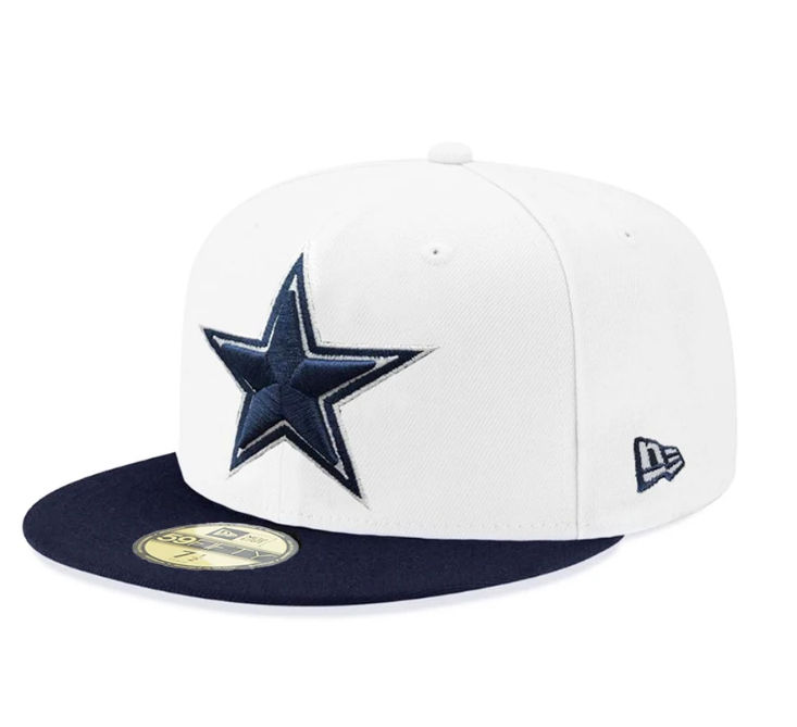 Dallas Cowboys NFL New Era White and Navy 59FIFTY Fitted Hat product image 1, provided for visual reference and product