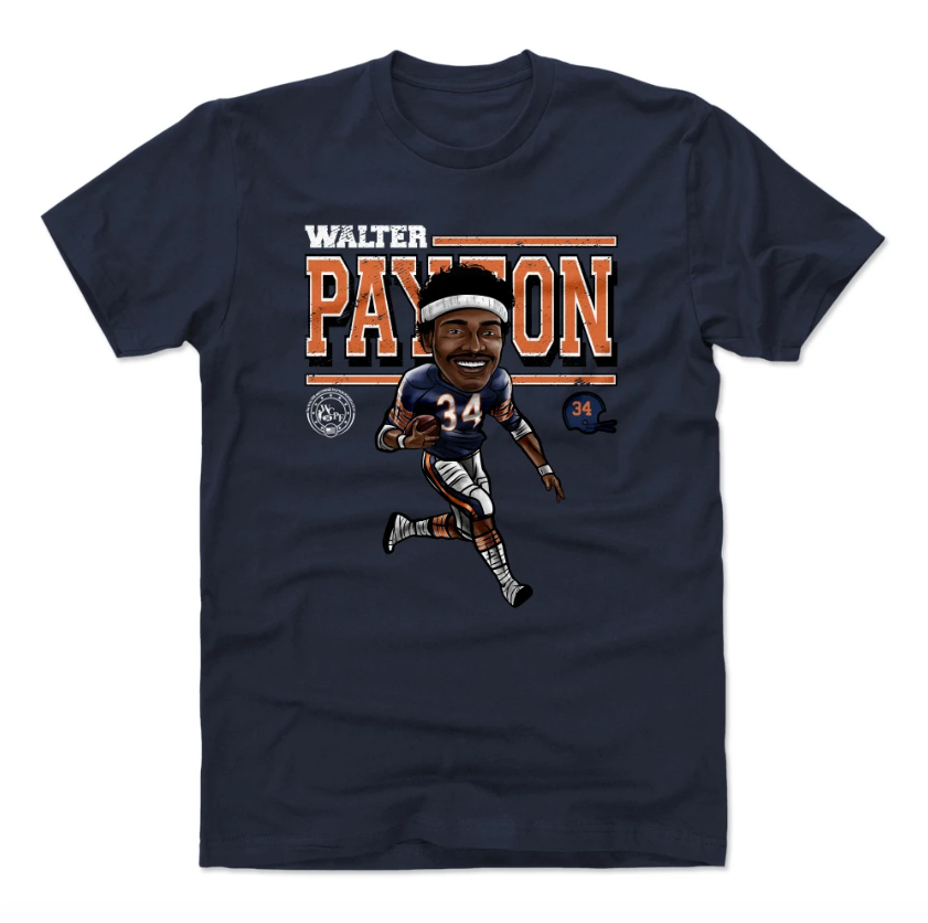 500 Level Walter Payton Chicago Bears Navy Cartoon T-Shirt for Men product image 1, provided for visual reference and