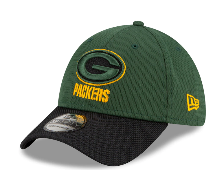 Green Bay Packers New Era Green/Black 2021 NFL Sideline Road 39THIRTY Flex Hat for Men product image 1, provided for visual