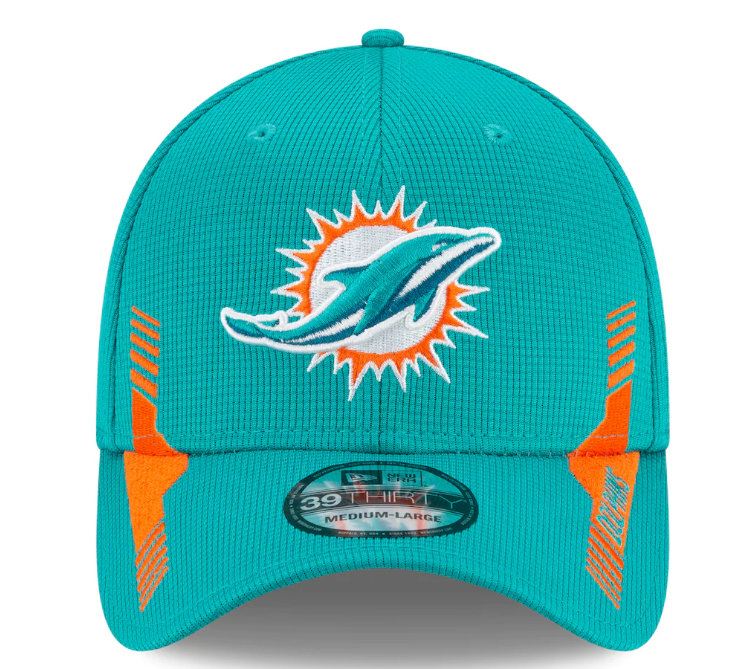 Miami Dolphins New Era Aqua 2021 NFL Sideline Home 39THIRTY Flex Hat for Men product image 2, provided for visual reference