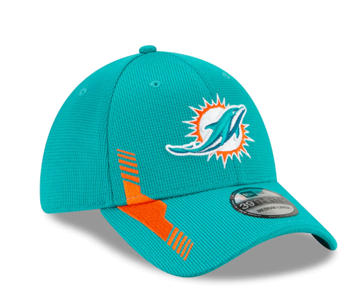 Miami Dolphins New Era Aqua 2021 NFL Sideline Home 39THIRTY Flex Hat for Men product image 3, provided for visual reference