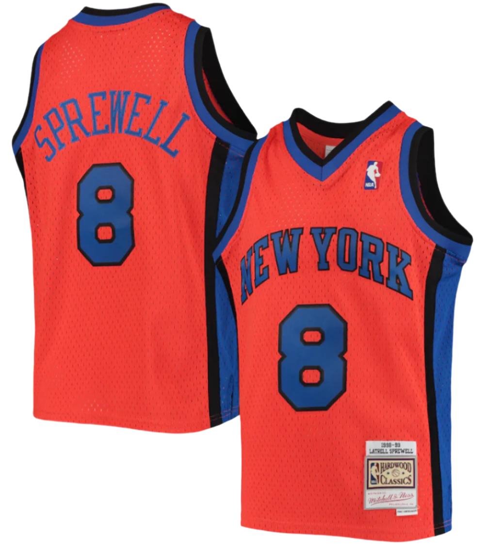 Latrell Sprewell New York Knicks Mitchell & Ness 1998-99 Hardwood Classics Reload Jersey – Orange for Men product image 1,