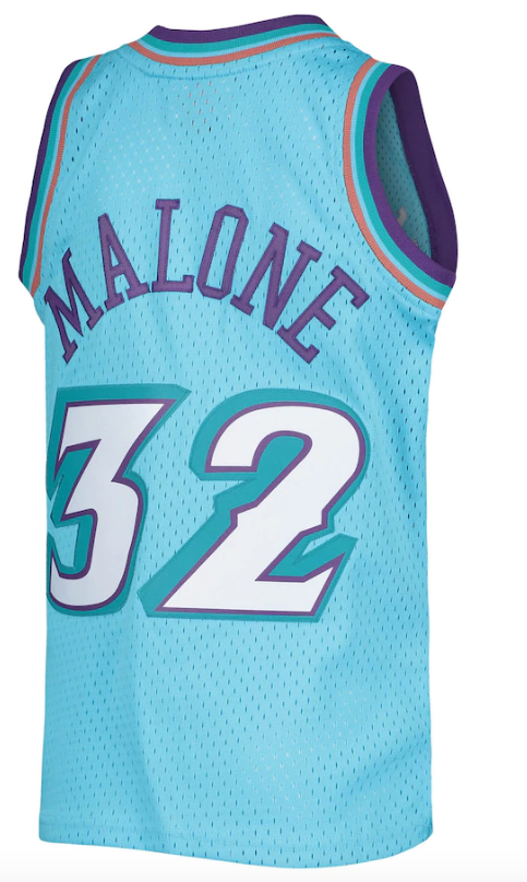 Karl Malone Utah Jazz Mitchell & Ness 1996-97 Hardwood Classics Reload Jersey – Light Blue for Men product image 3, provided