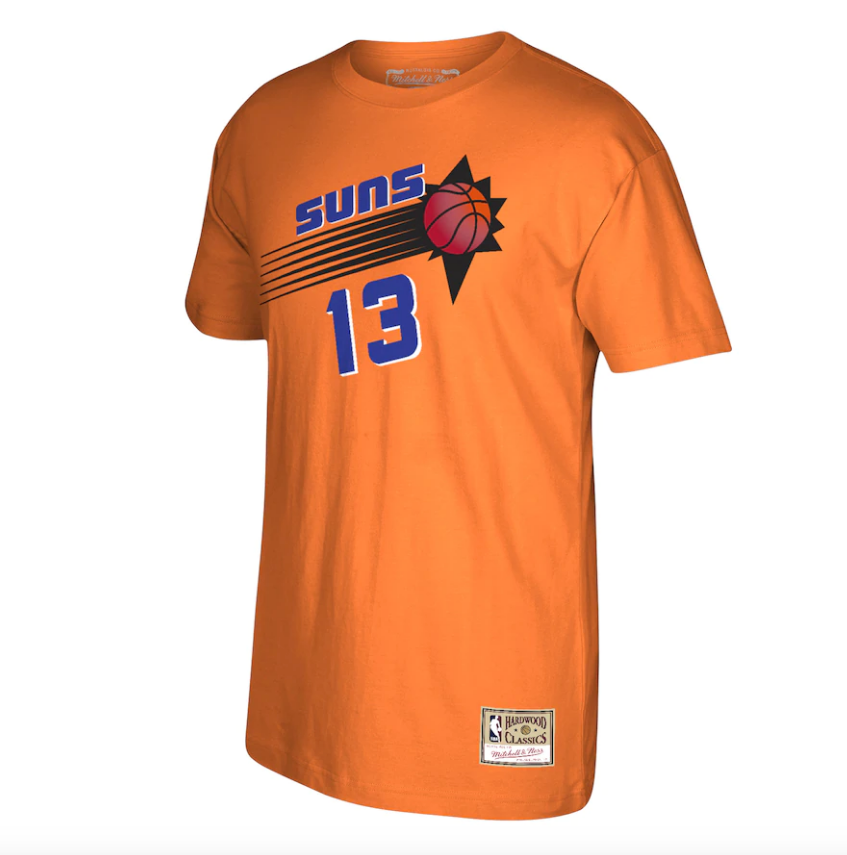 Mitchell & Ness Steve Nash Orange Phoenix Suns Reload 2.0 Name & Number T-Shirt for Men product image 2, provided for visual