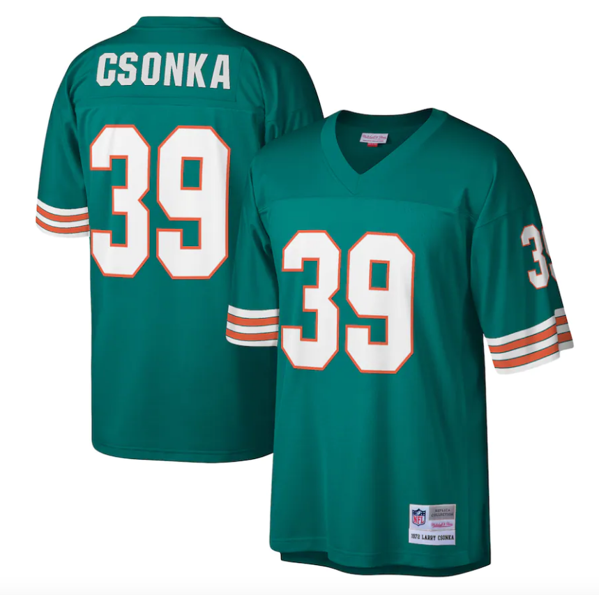 Larry Csonka Miami Dolphins Mitchell & Ness Legacy Replica Jersey - Aqua product image 1, provided for visual reference and