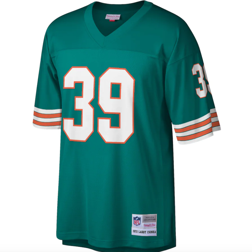 Larry Csonka Miami Dolphins Mitchell & Ness Legacy Replica Jersey - Aqua product image 2, provided for visual reference and