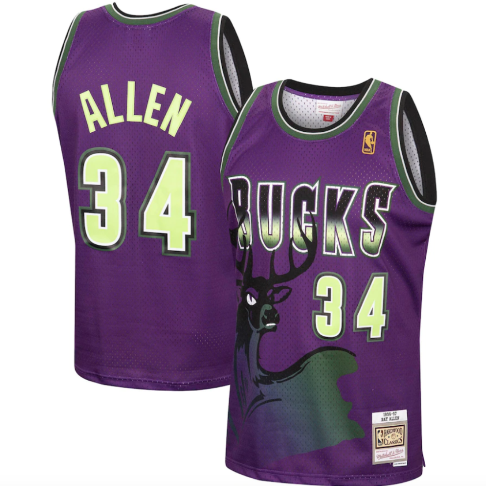Ray Allen Milwaukee Bucks Mitchell & Ness 1996-97 Hardwood Classics Reload Swingman Jersey - Purple for Men product image 1,