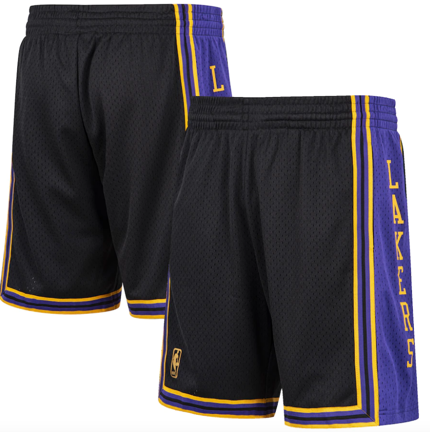 Los Angeles Lakers Mitchell & Ness Black Hardwood Classic Reload Swingman Shorts for Men product image 1, provided for