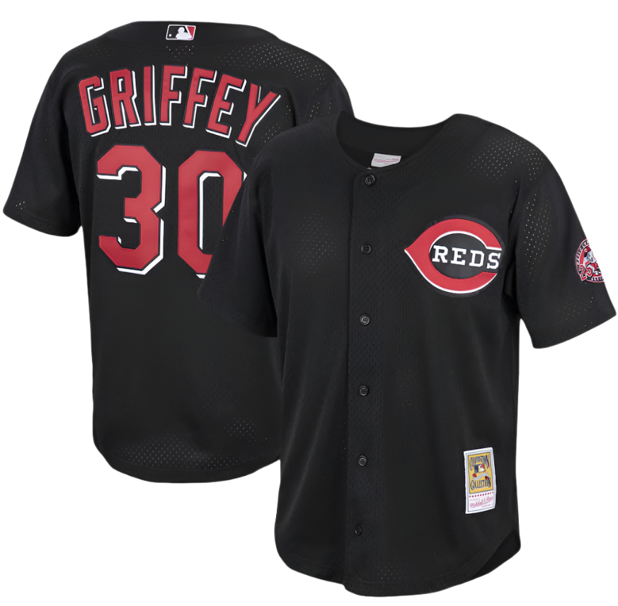 Men’s Cincinnati Reds Ken Griffey Jr. Mitchell & Ness Black Cooperstown Collection Batting Practice Jersey product image 1,