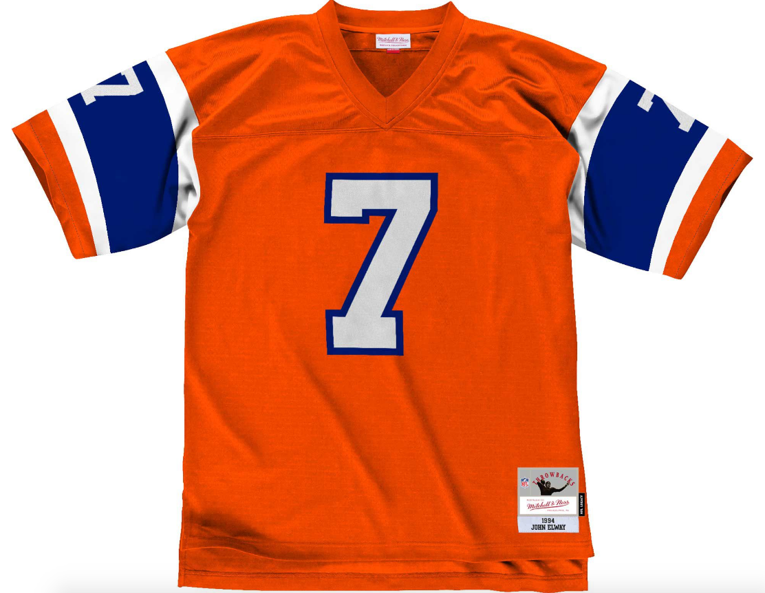 Mens Denver Broncos John Elway Mitchell & Ness Orange 1994 Retired Player Vintage Replica Jersey product image 2, provided