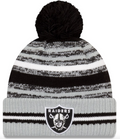 Las Vegas Raiders New Era Black/Silver 2021 NFL Sideline Sport Official Pom Cuffed Knit Hat for Men product image 1,