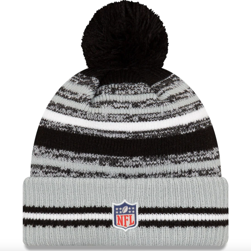 Las Vegas Raiders New Era Black/Silver 2021 NFL Sideline Sport Official Pom Cuffed Knit Hat for Men product image 2,