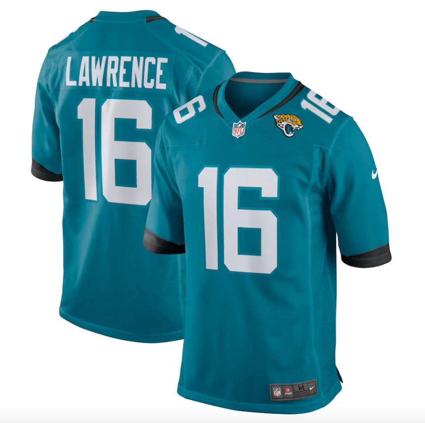 Nike Trevor Lawrence Teal Jacksonville Jaguars Game Jersey for Men product image 1, provided for visual reference and
