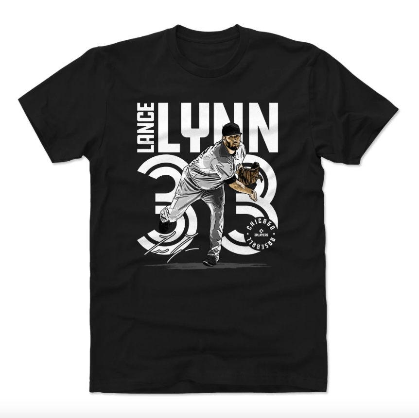 500 Level Lance Lynn Chicago MLBPA Bat Black Inline T-Shirt for Men product image 1, provided for visual reference and
