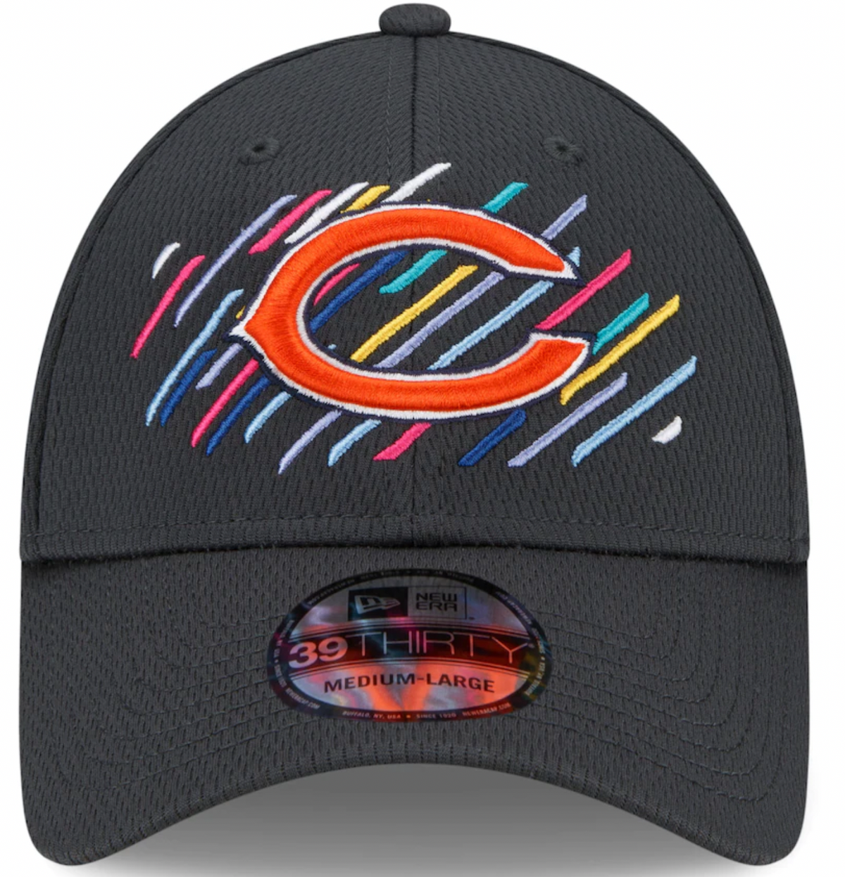 Chicago Bears New Era Crucial Catch 2021 NFL Sideline C Logo Graphite 39THIRTY Flex Hat for Men product image 2, provided