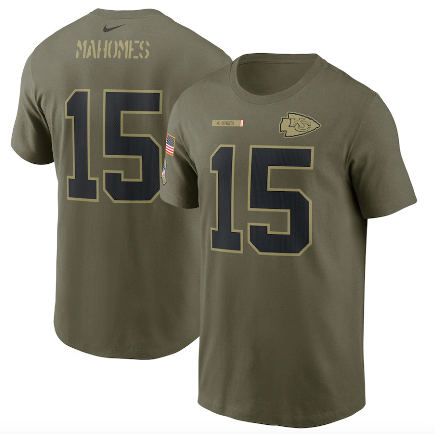 Kansas City Chiefs Patrick Mahomes Nike Camo 2021 Salute To Service Name & Number T-Shirt for Men product image 1, provided