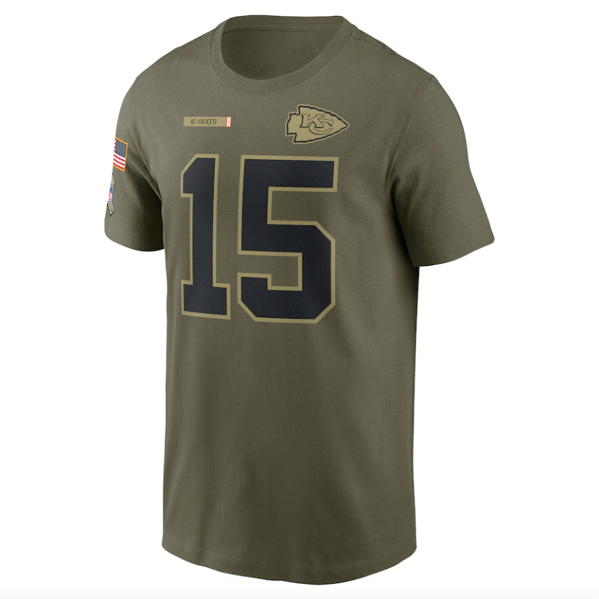 Kansas City Chiefs Patrick Mahomes Nike Camo 2021 Salute To Service Name & Number T-Shirt for Men product image 2, provided