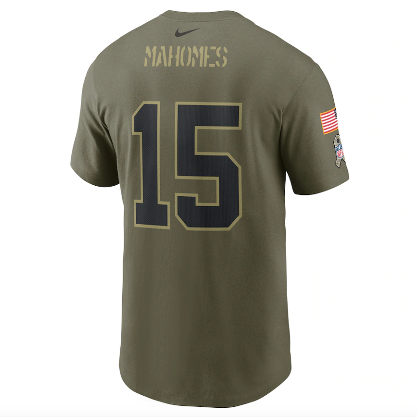 Kansas City Chiefs Patrick Mahomes Nike Camo 2021 Salute To Service Name & Number T-Shirt for Men product image 3, provided