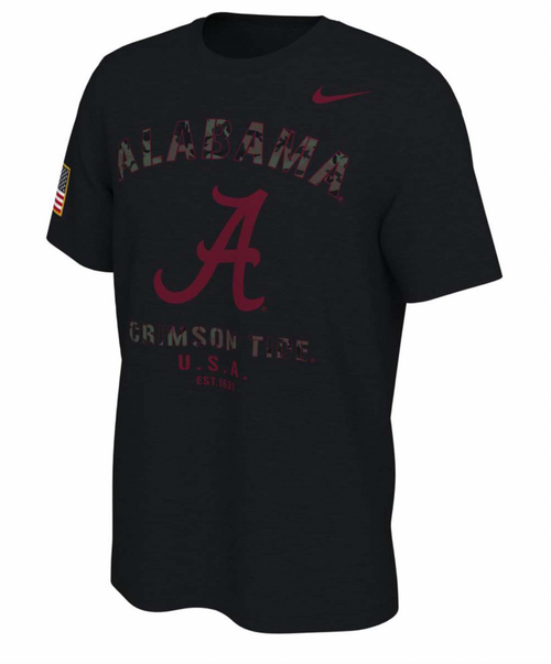 Alabama Crimson Tide Veterans Day Nike Sideline Black T-Shirt product image 1, provided for visual reference and product